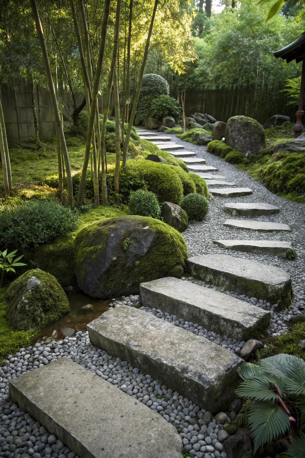 Floating stone steps add a modern twist to traditional design.
