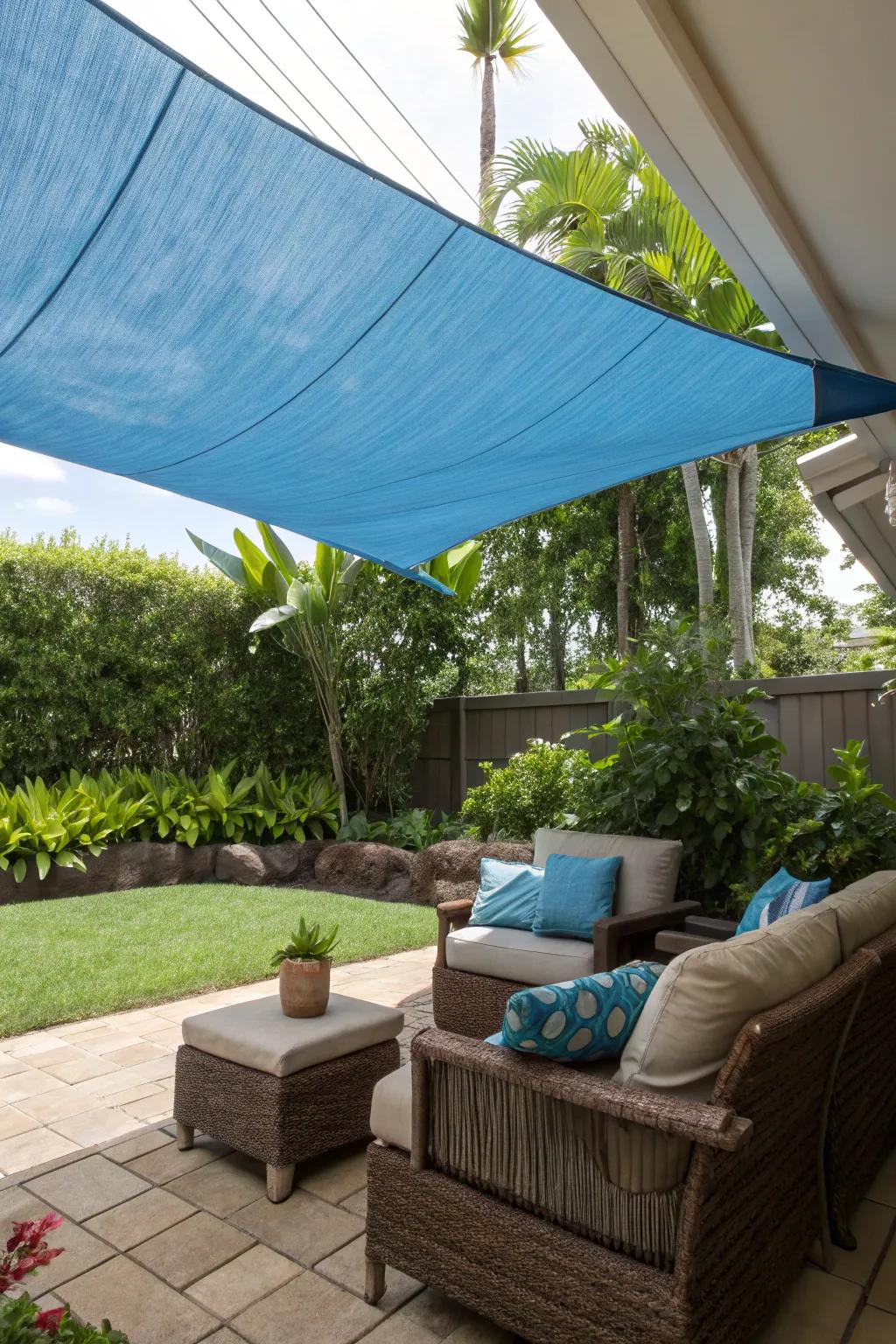Sunshade sails offer modern design and effective privacy.