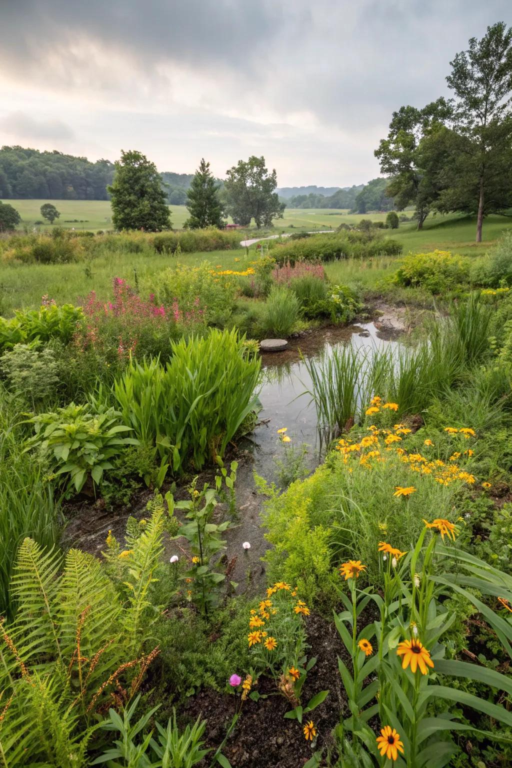 Rain gardens manage runoff and enhance your landscape's beauty and functionality.