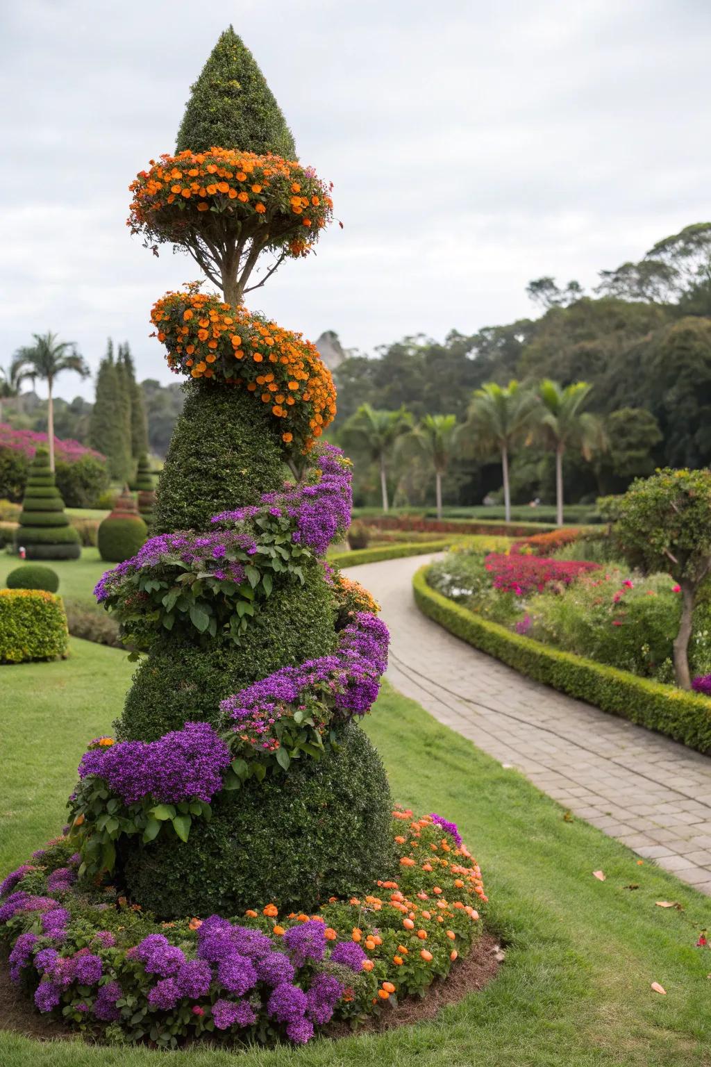 Lantana topiary adding a whimsical touch to the garden.