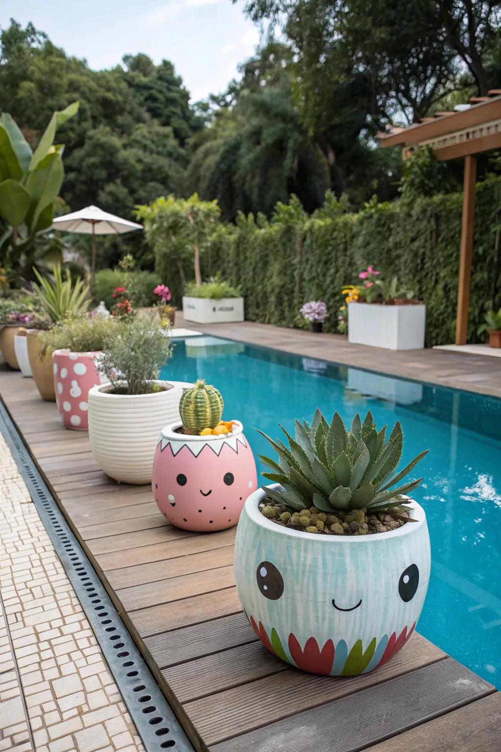 Add whimsy to your poolside with unique pot shapes.