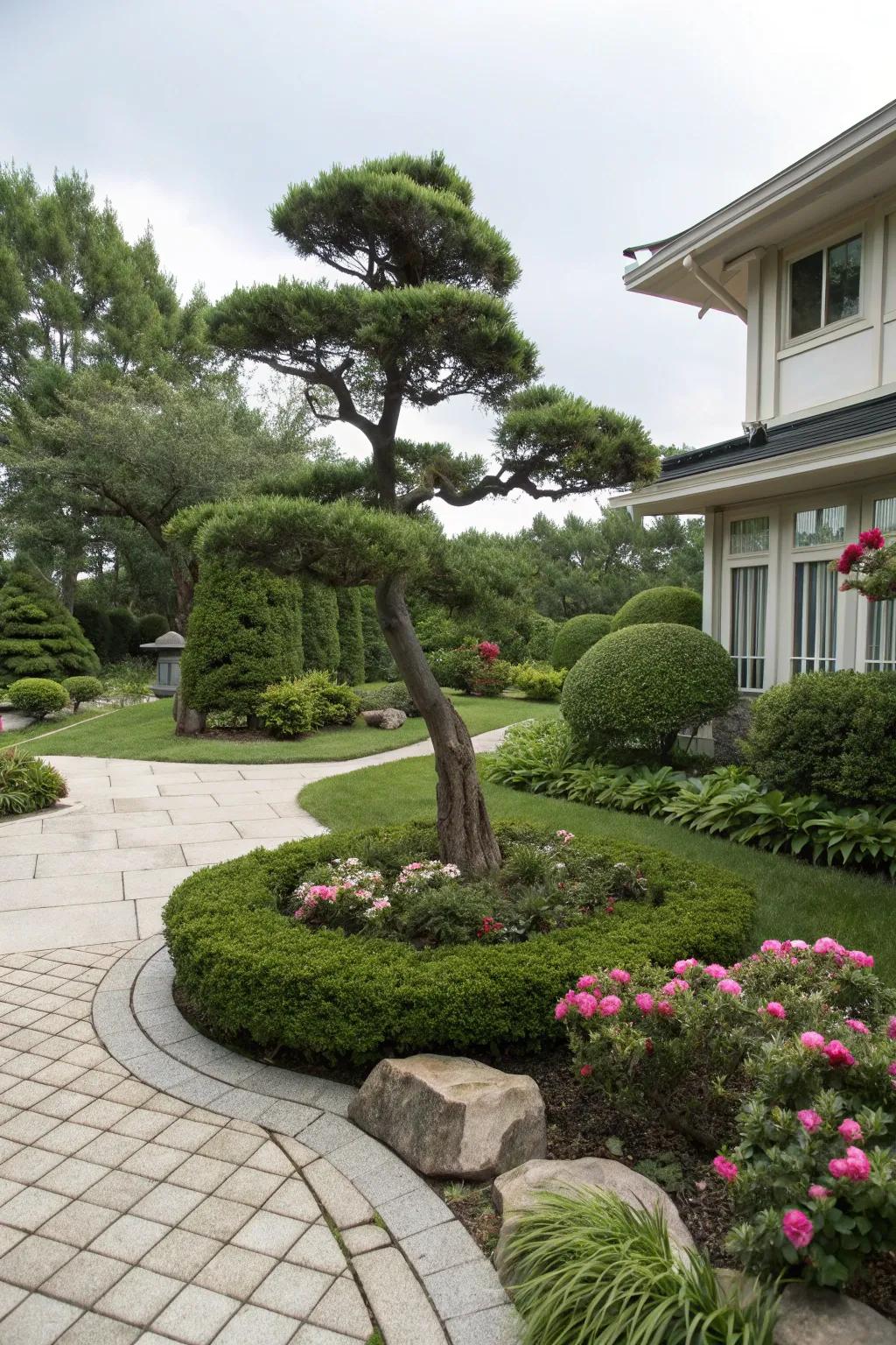 A sculptural tree serves as a stunning focal point in your side yard.