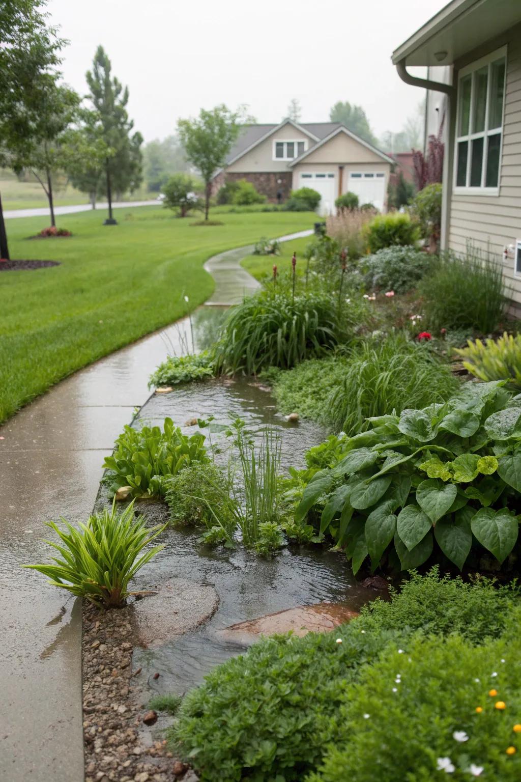 Rain gardens manage runoff while adding beauty.