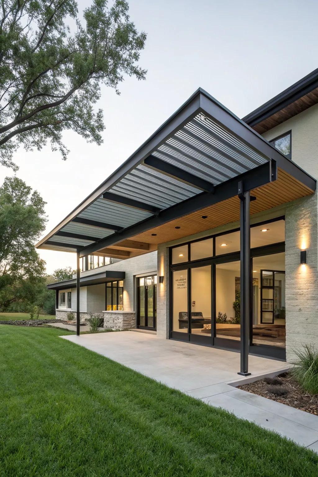 Cantilevered awning adds a striking contemporary touch.