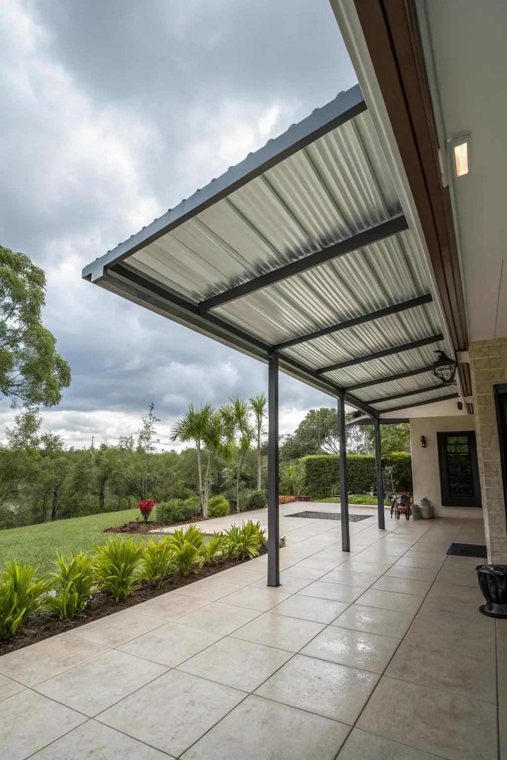 A reliable metal roof patio that serves as an all-weather retreat.