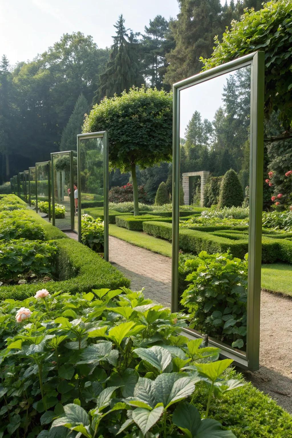 Mirrors reflect greenery, enhancing space perception