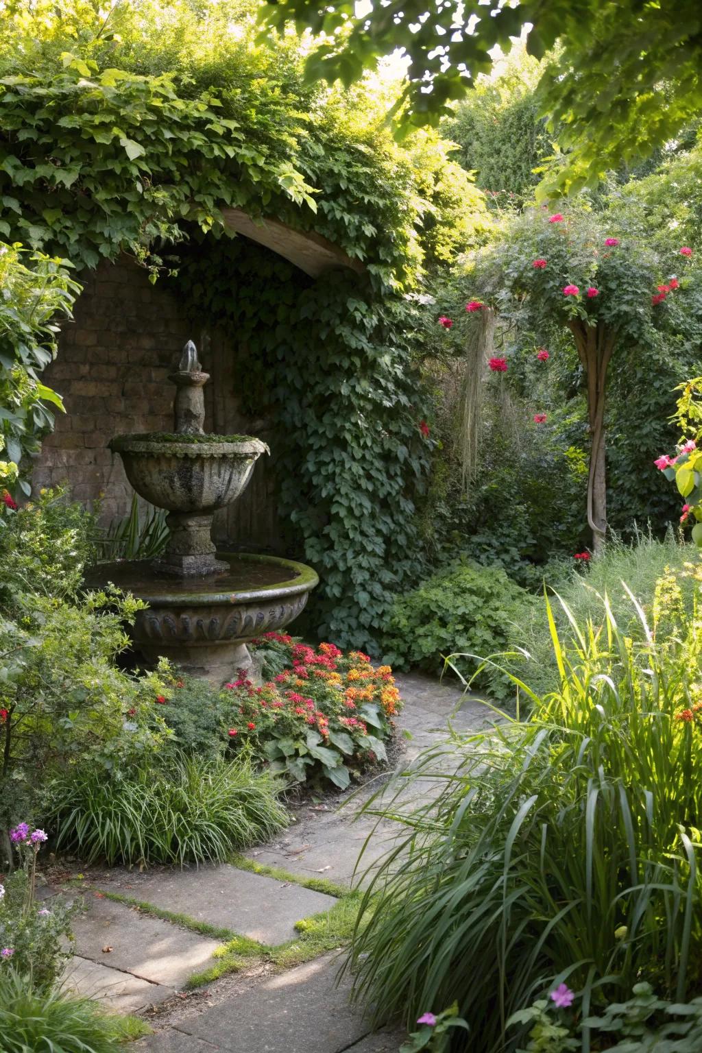 Discover tranquility with a hidden fountain oasis.