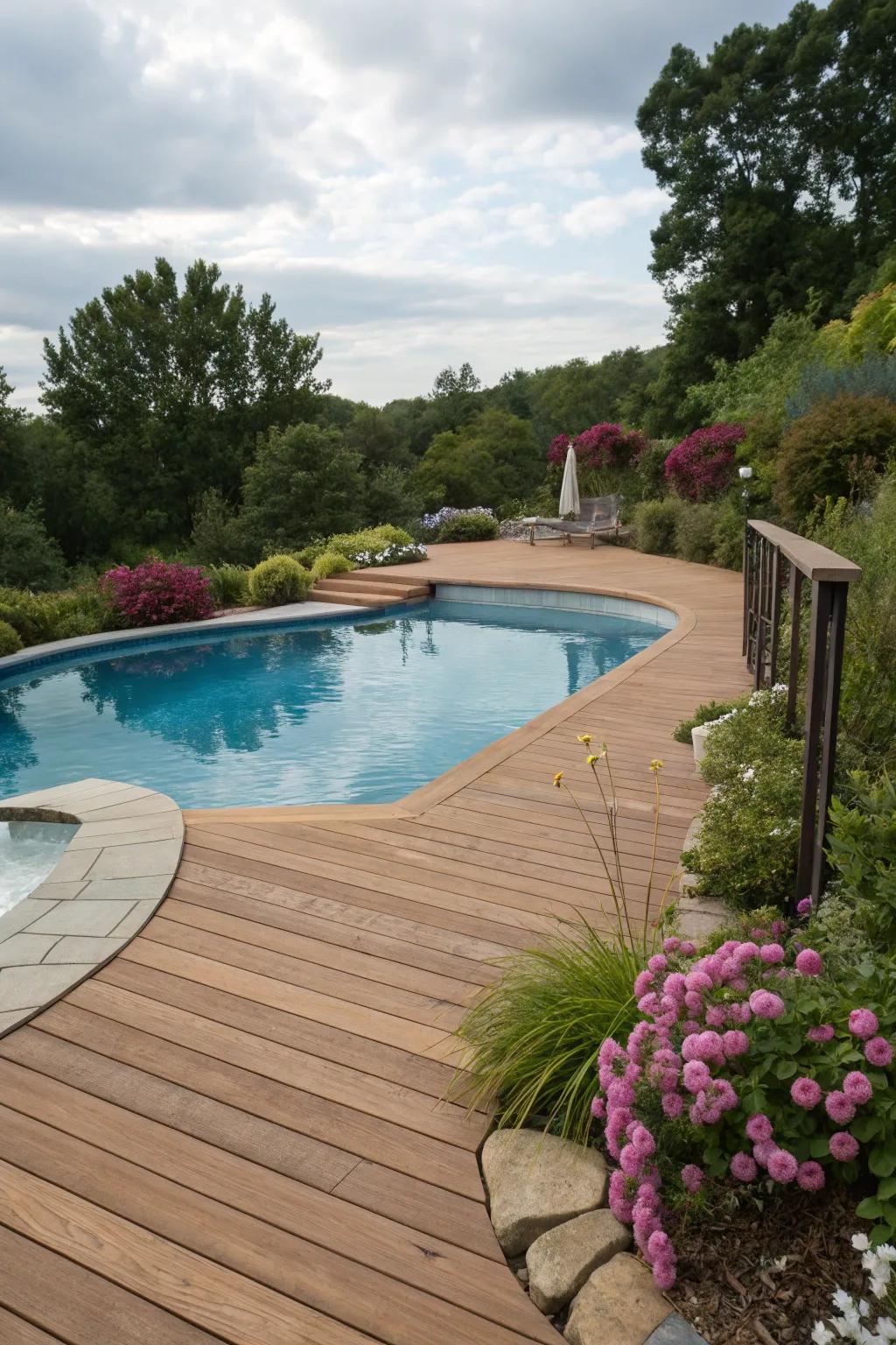 A beach entry pool deck design that offers a natural approach.