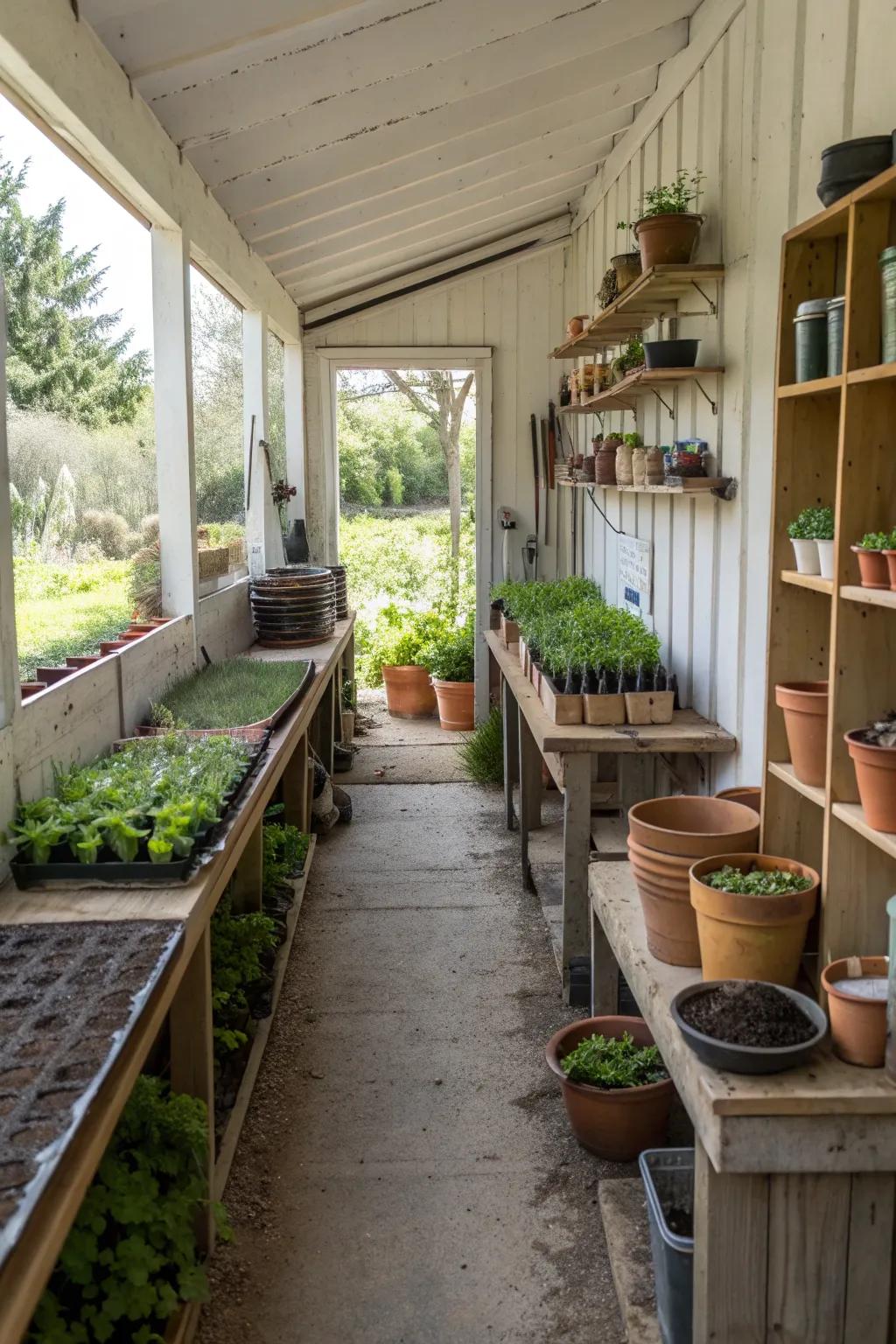 A multi-purpose breezeway serves as a potting shed and more.