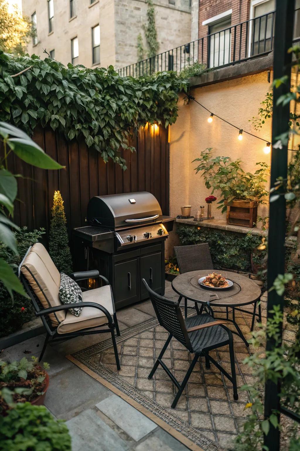 Maximize small spaces with a compact BBQ pit setup.