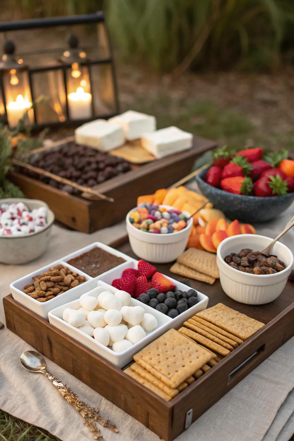 A s'mores station provides a sweet and interactive treat
