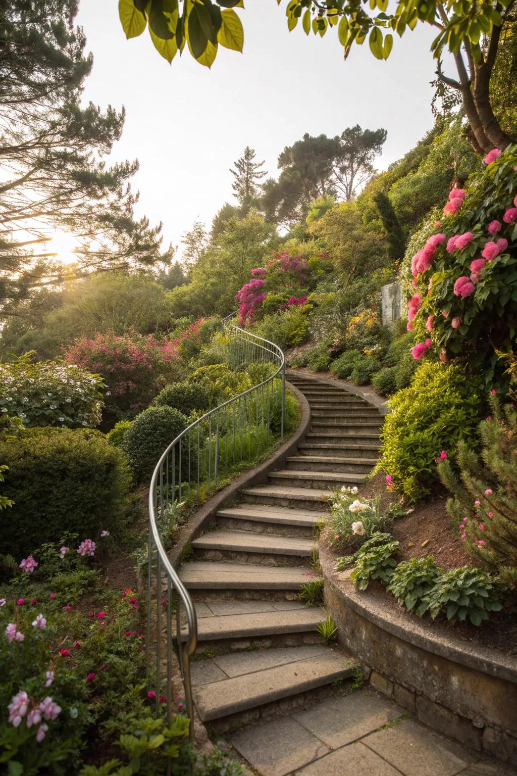Spiral staircases add elegance and functionality to compact spaces.