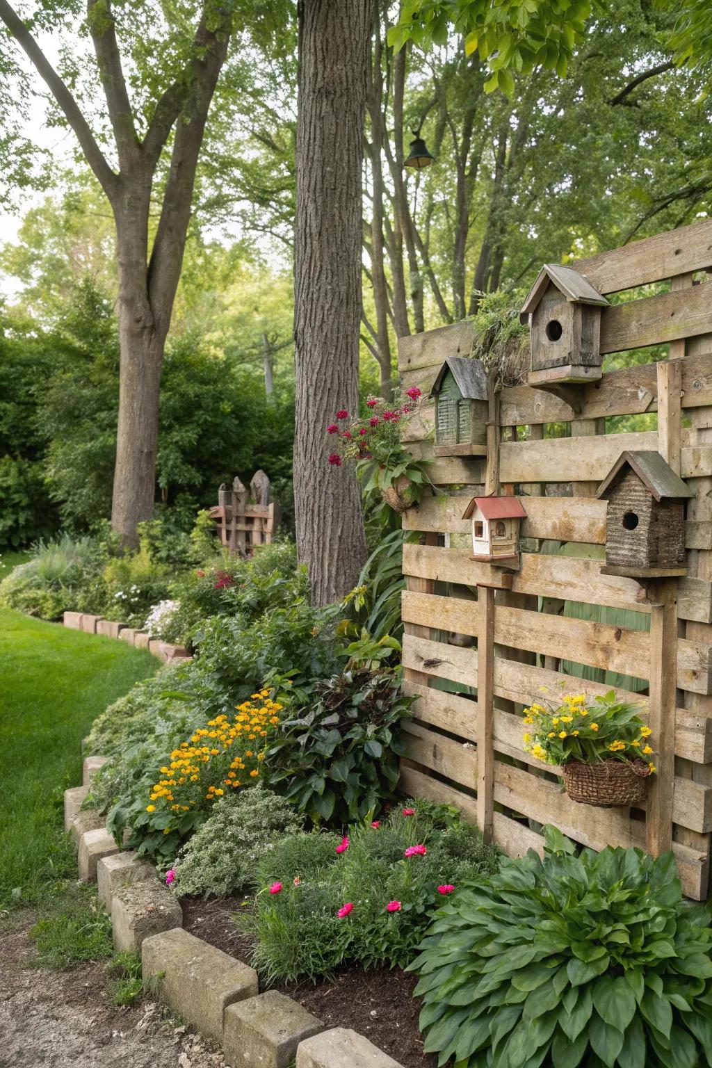 Invite nature into your garden with a pallet birdhouse wall.