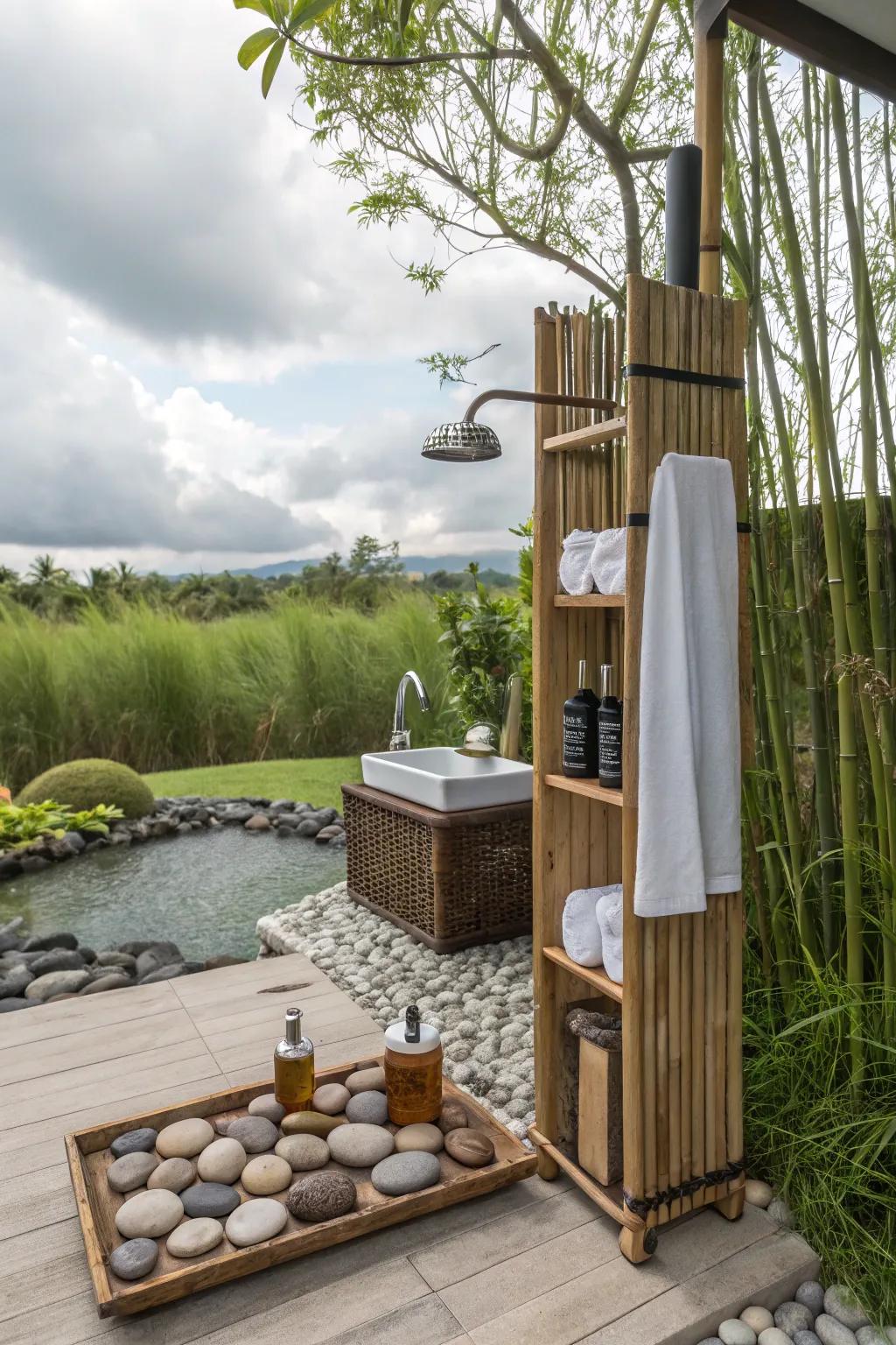 Zen-inspired caddies create a peaceful retreat for your shower.