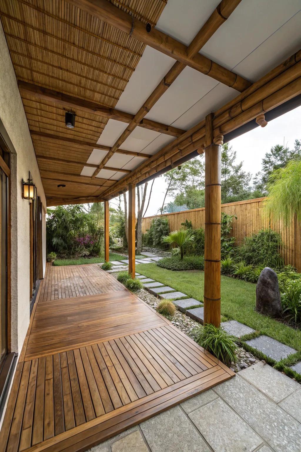 A sustainable patio design with eco-friendly materials.