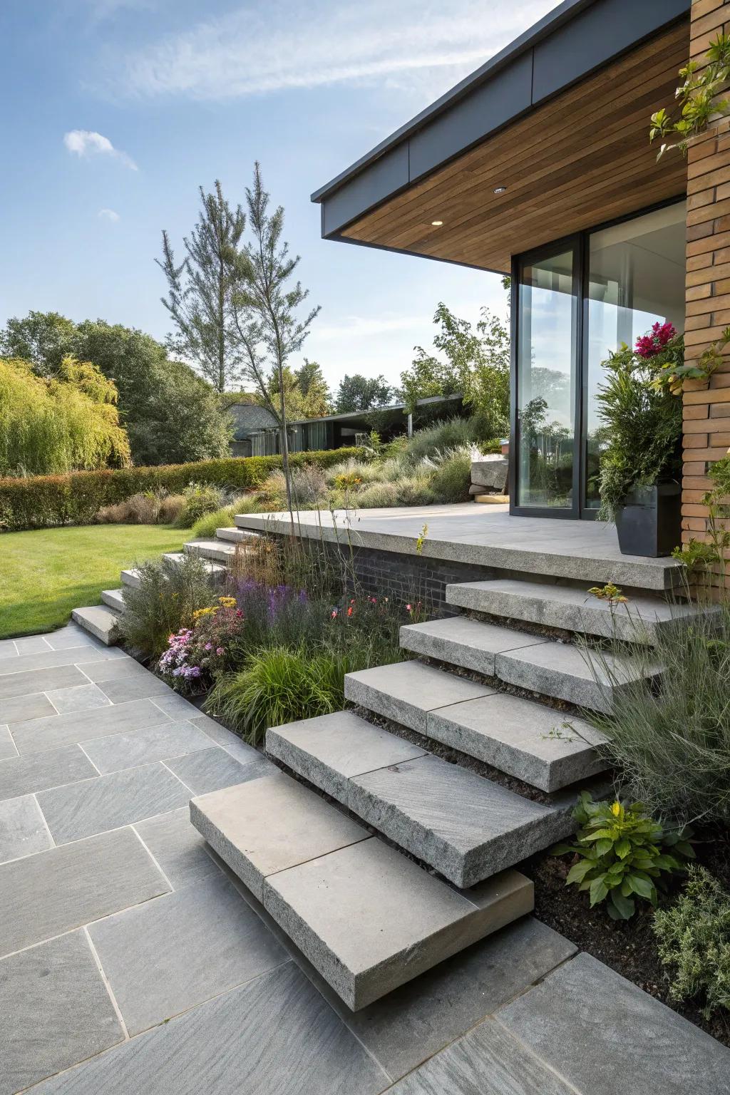 Floating steps offer a sleek, modern design element.