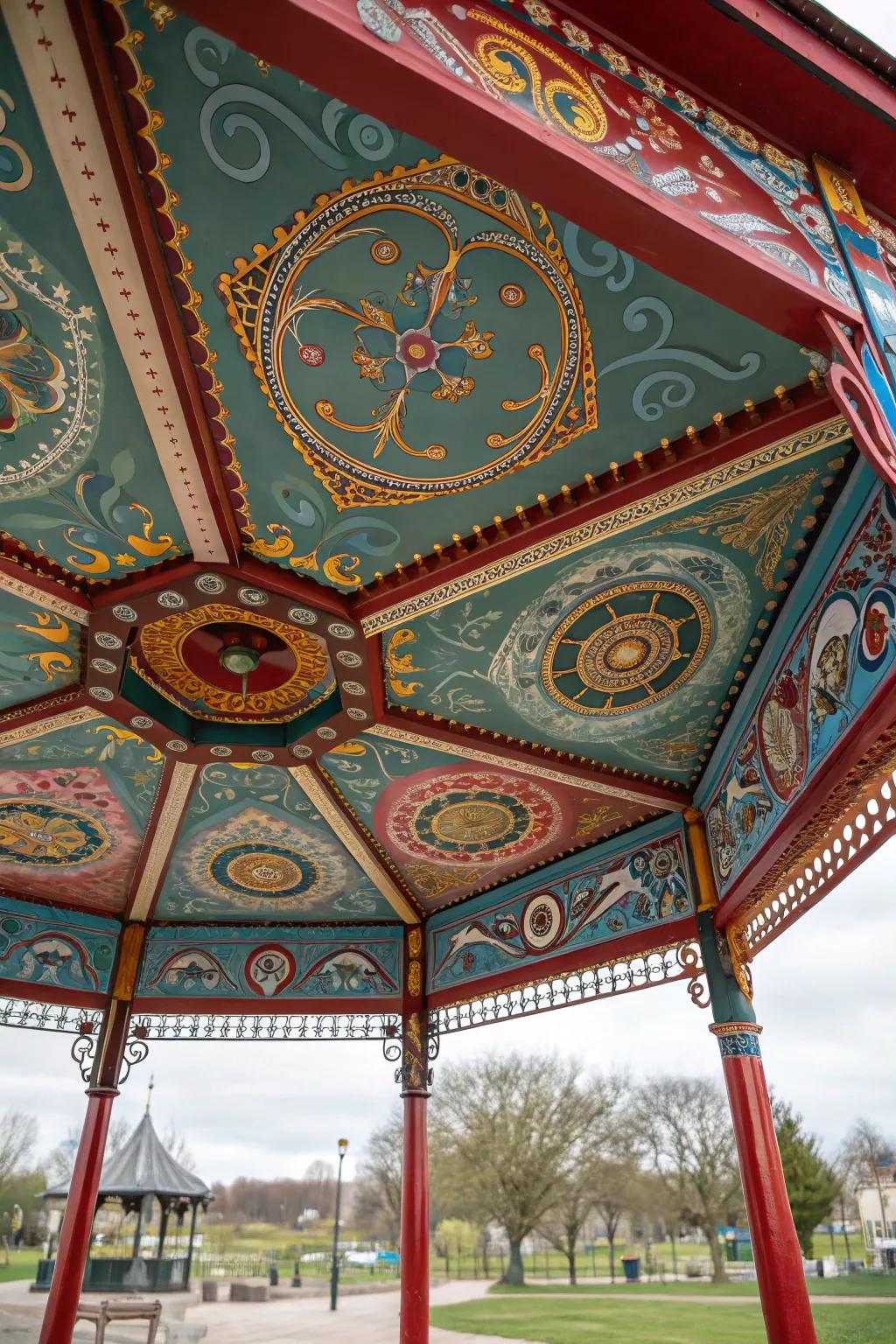 A pavilion ceiling used as a canvas to express unique personal style.