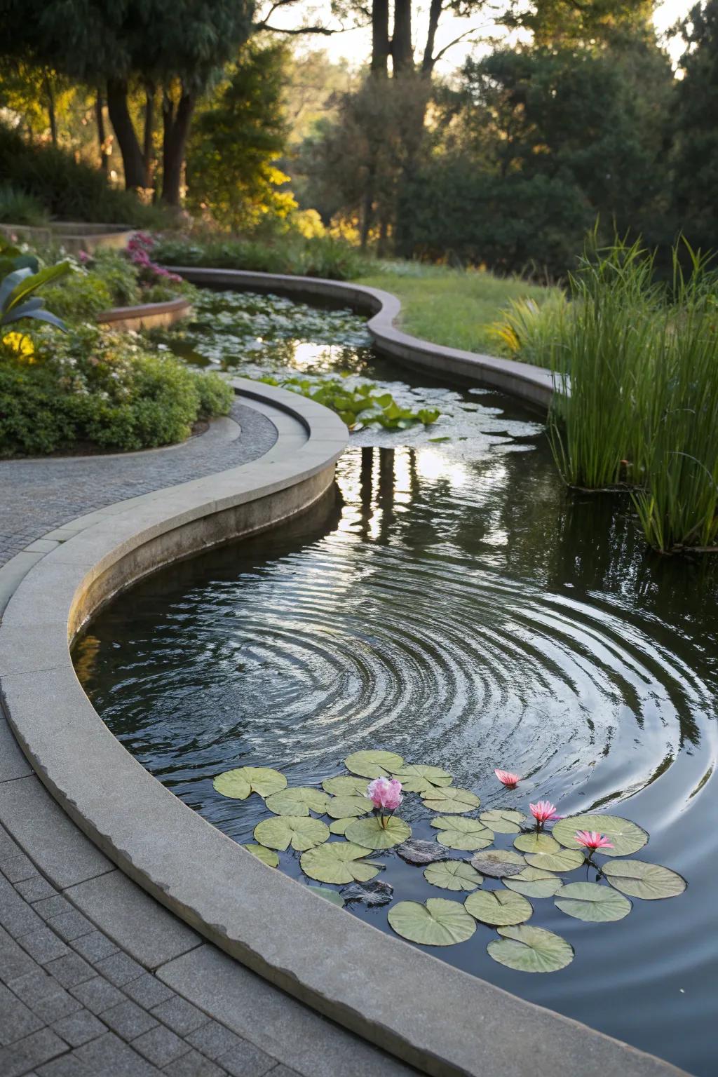 Wave-shaped ponds bring the calming essence of the ocean to your garden.
