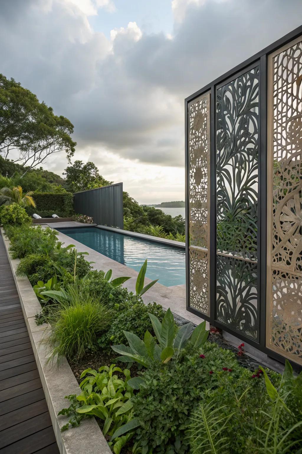 Outdoor panels turn privacy into a work of art.