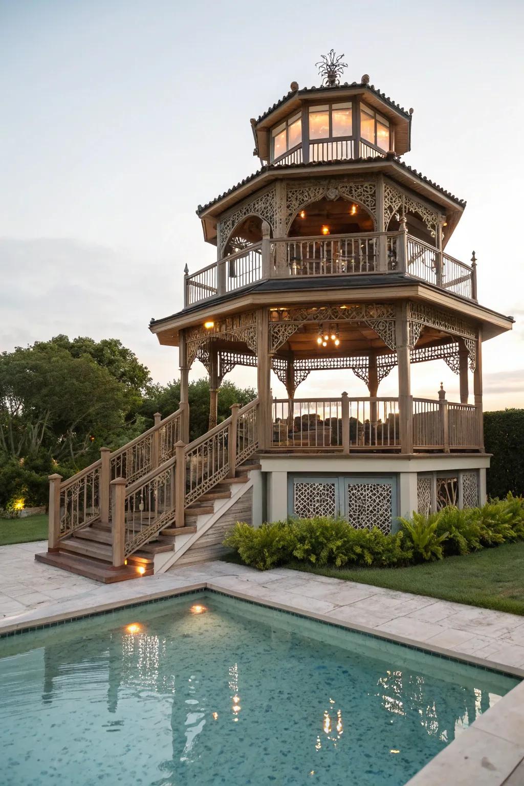 Add architectural flair with a multi-level gazebo design.