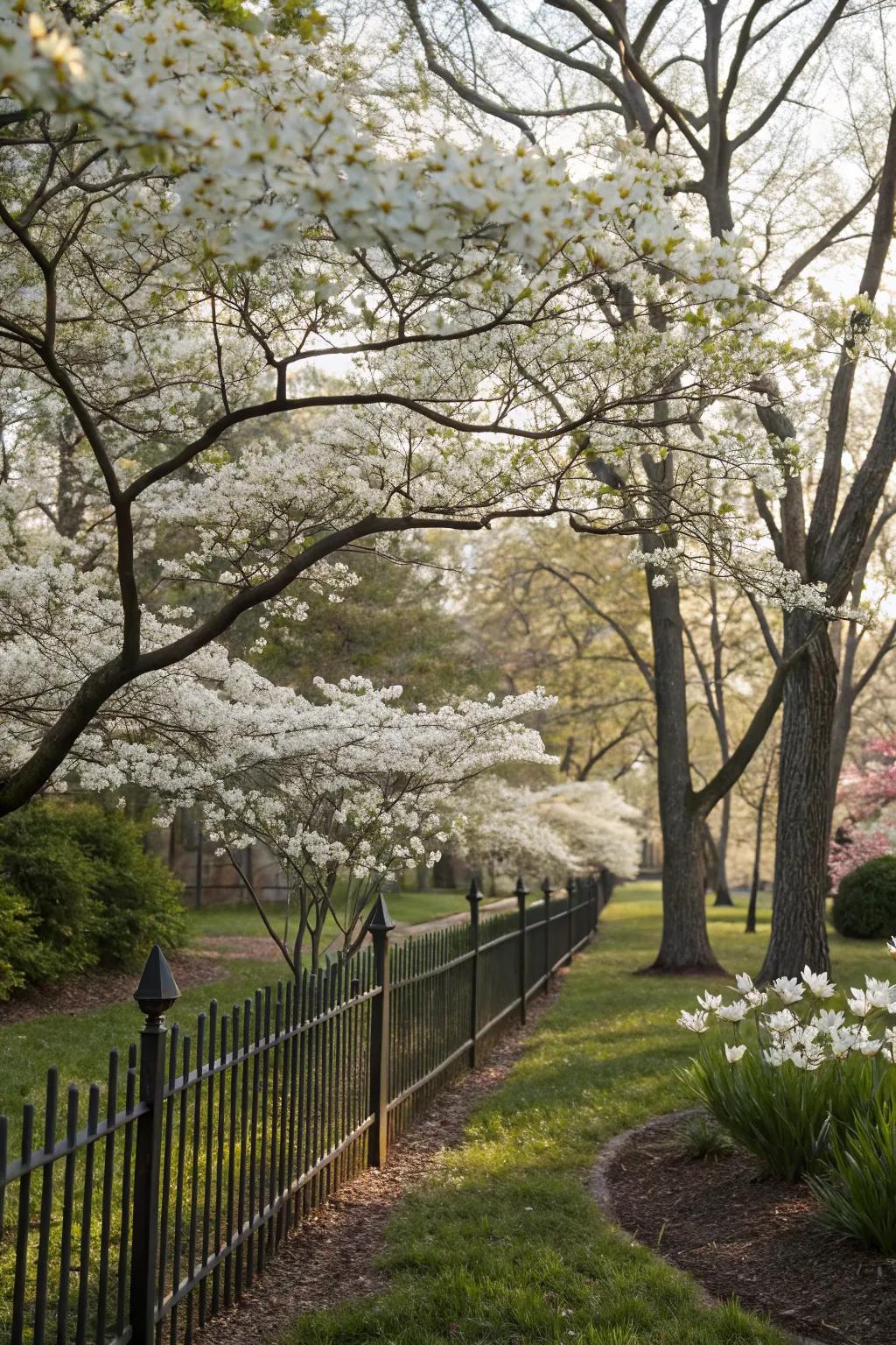 Dogwood trees offer year-round interest with their charming privacy.