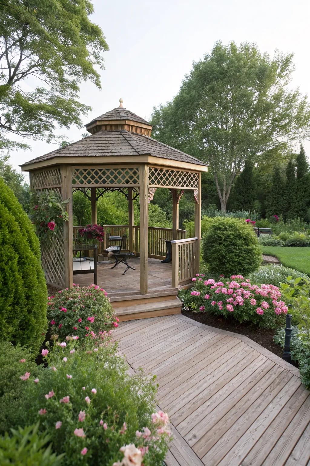 Gazebos offer privacy and all-weather shelter.