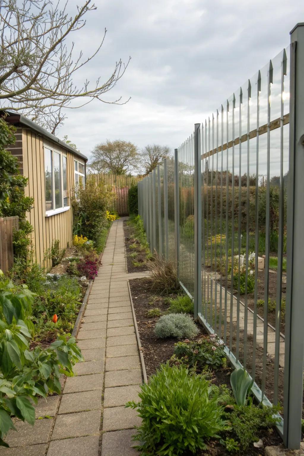 Innovative mirrored fence expanding the sense of space.