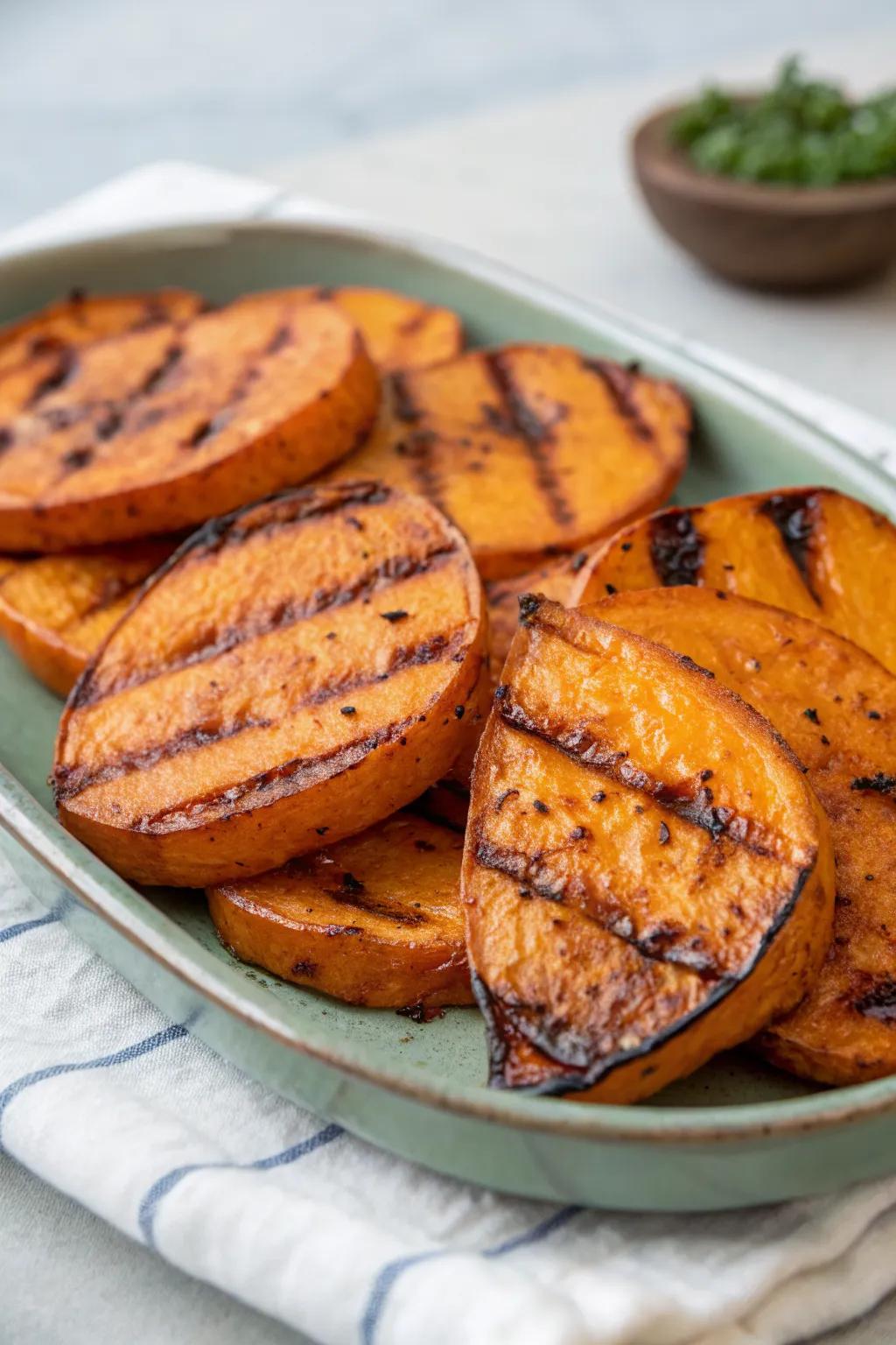 Smoky and sweet grilled sweet potatoes, a crowd favorite.