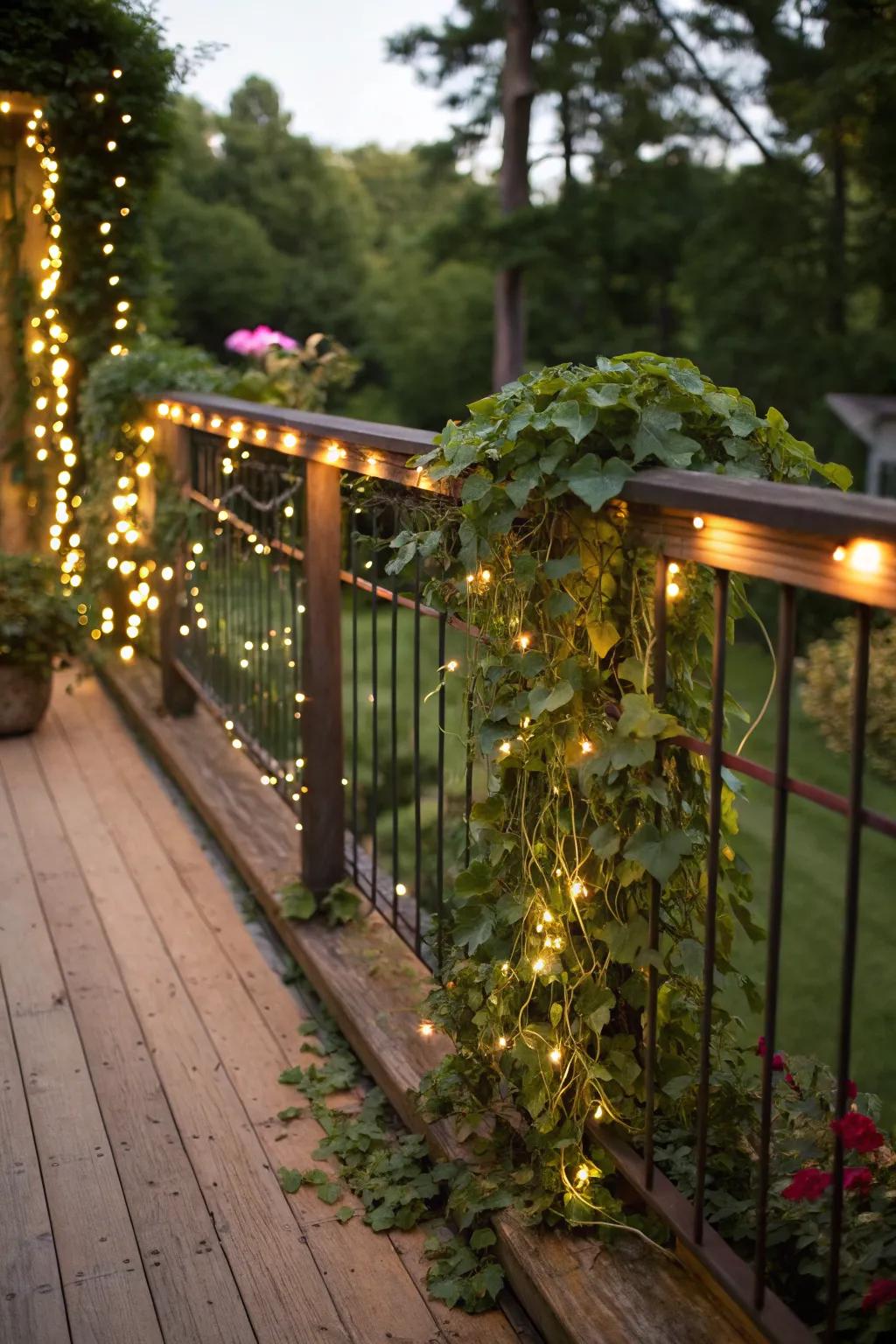 Enhance your outdoor space with rebar railings decorated with natural elements.