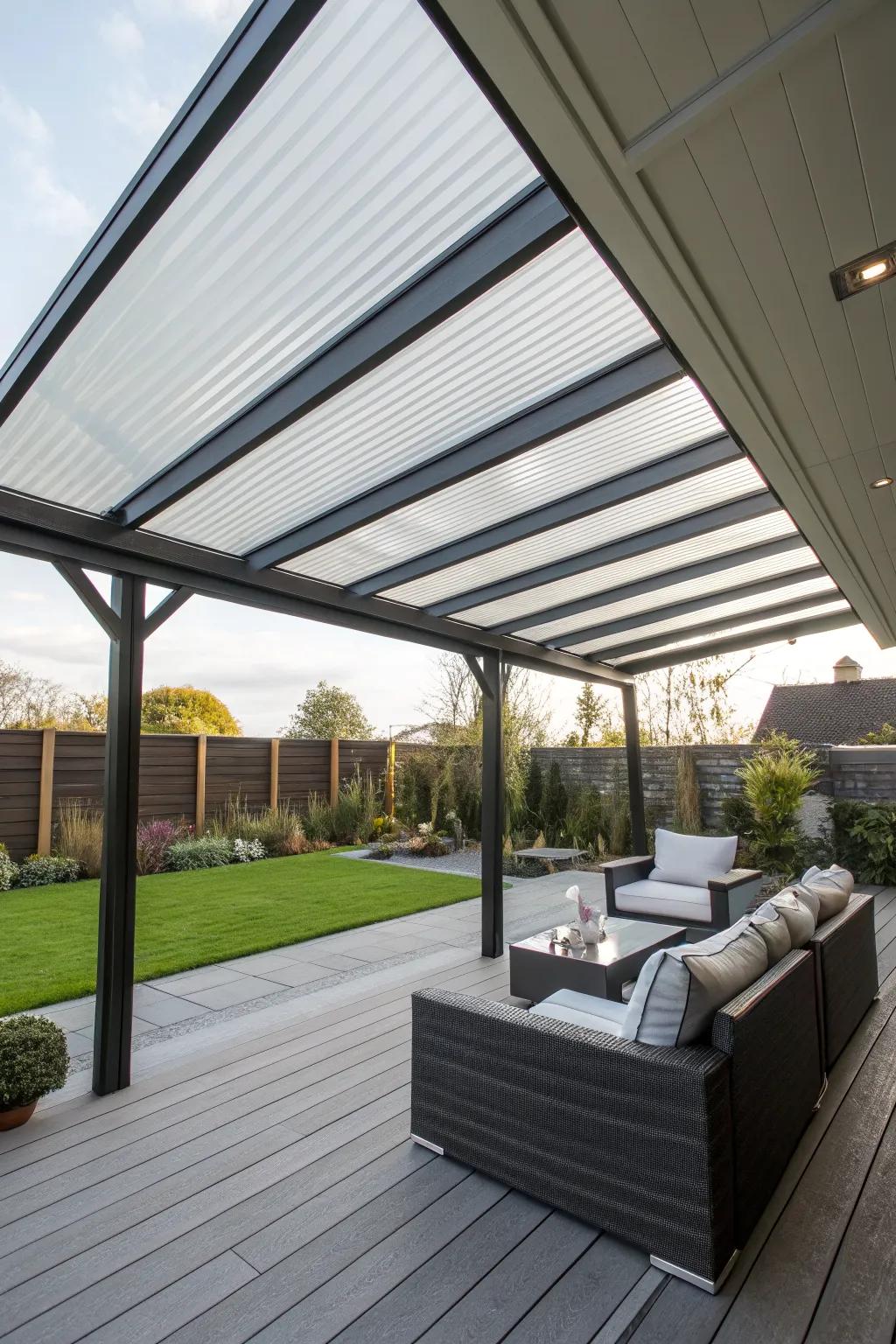 Polycarbonate panels offer sleek, modern protection.