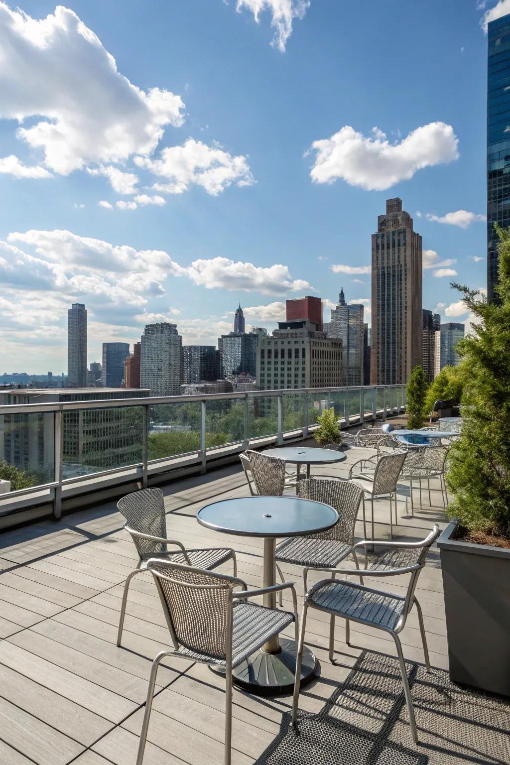 A metallic modern marvel on the rooftop deck.