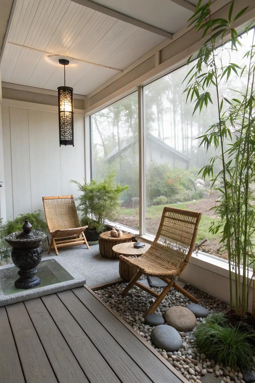 Find peace and simplicity on a minimalist Zen porch.