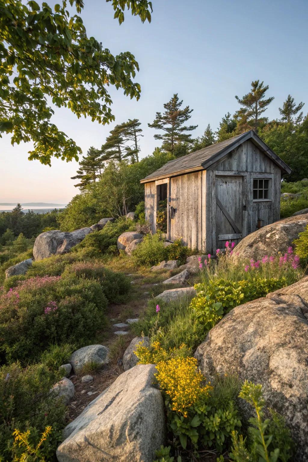 A shed perfectly complementing rustic natural elements.