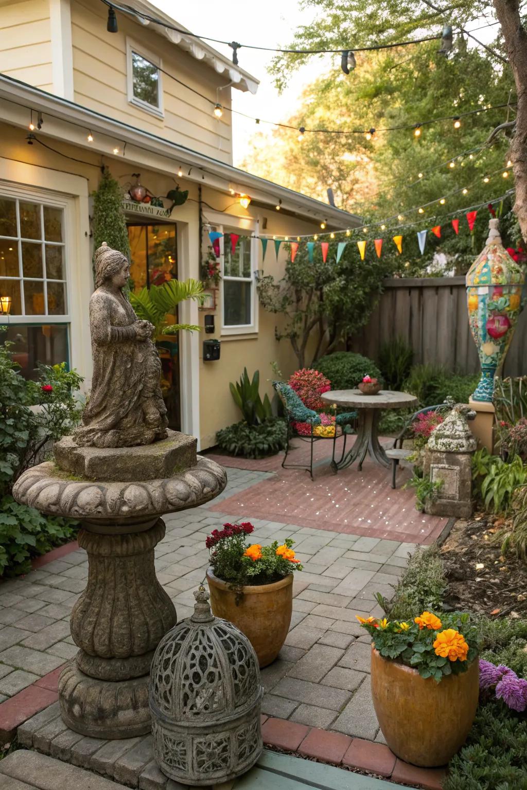 Unique outdoor art adds character and style.