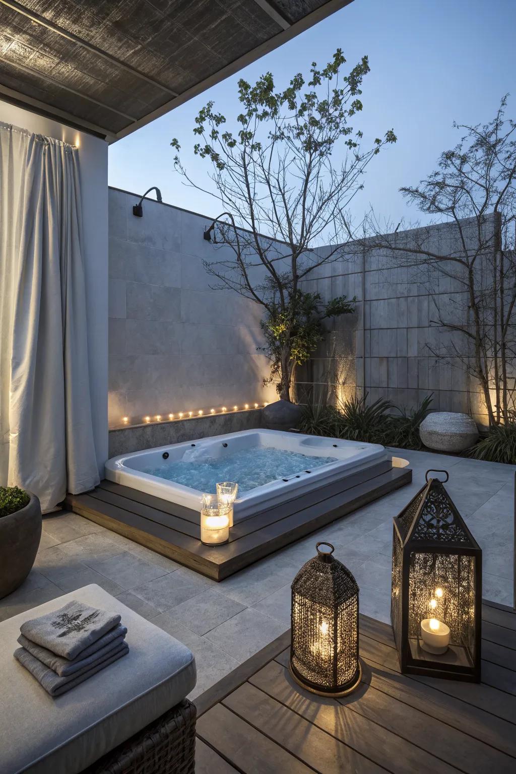 A Zen-inspired design promotes relaxation and tranquility in your jacuzzi space.