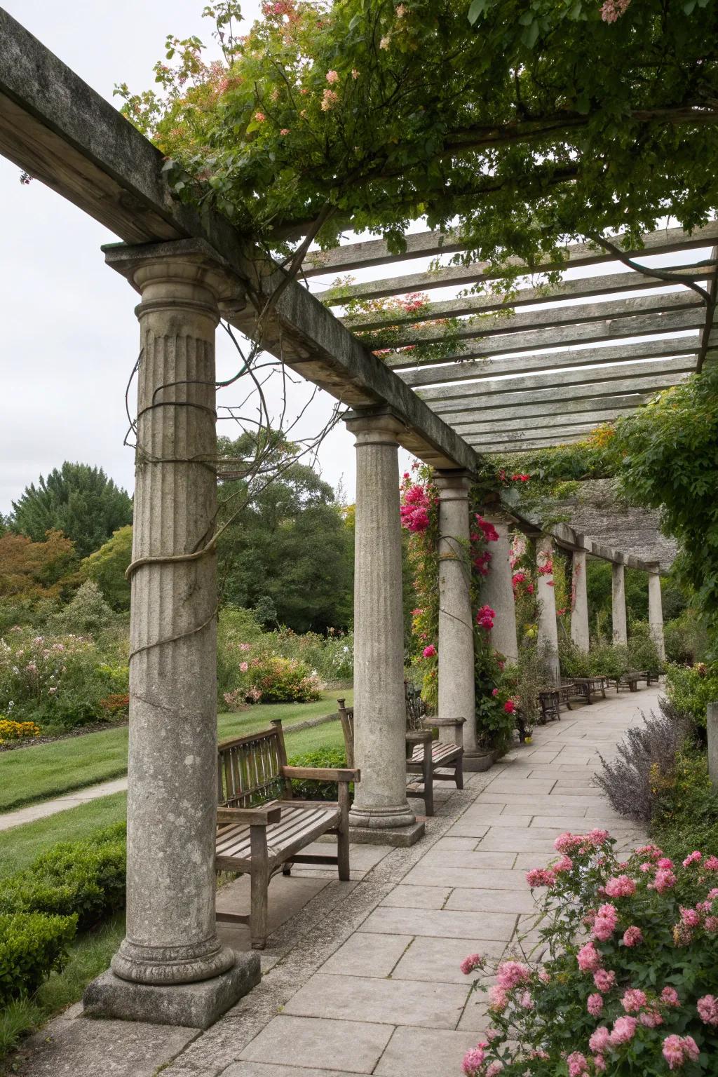 Add grandeur to your pergola with elegant stone columns.
