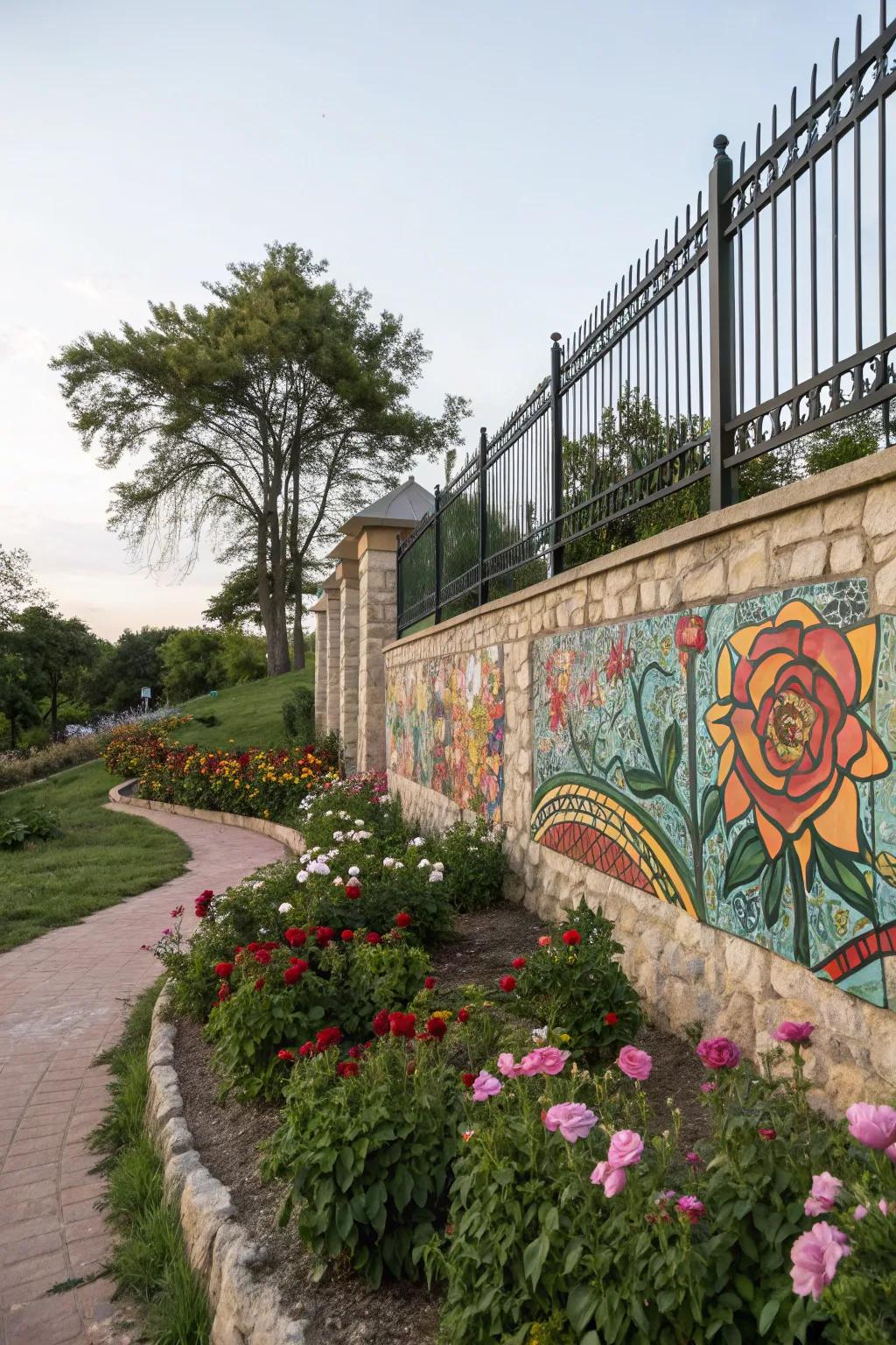 Expressive artistry with mural fencing.