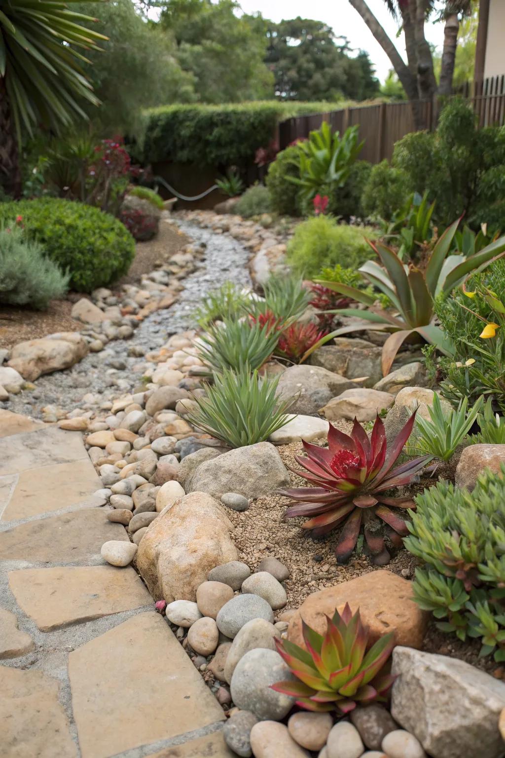 Dry creek beds offer texture and solve drainage issues