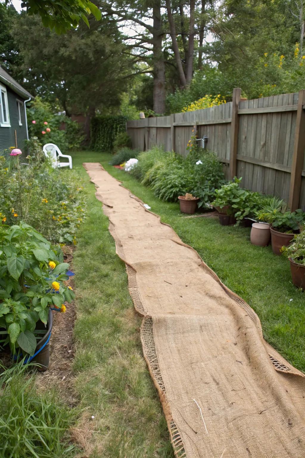 Jute walkways offer an eco-friendly and earthy path option.