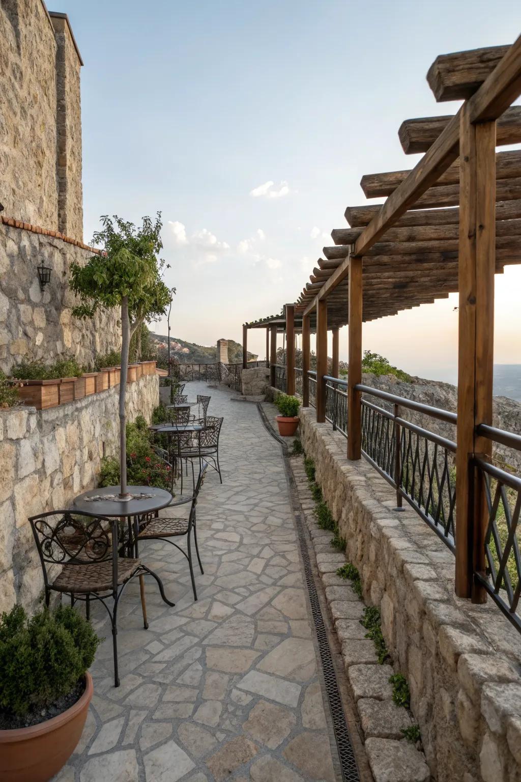An eclectic mix of textures adds depth and intrigue to a terrace.