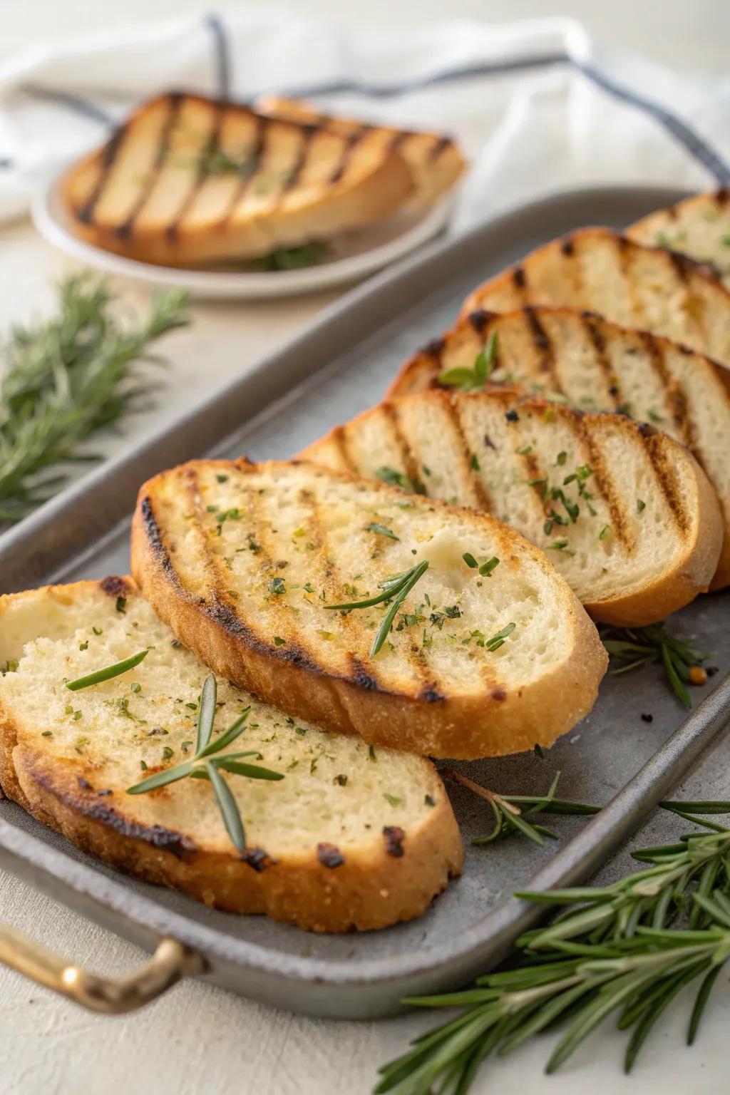 Crispy grilled herbed bread.