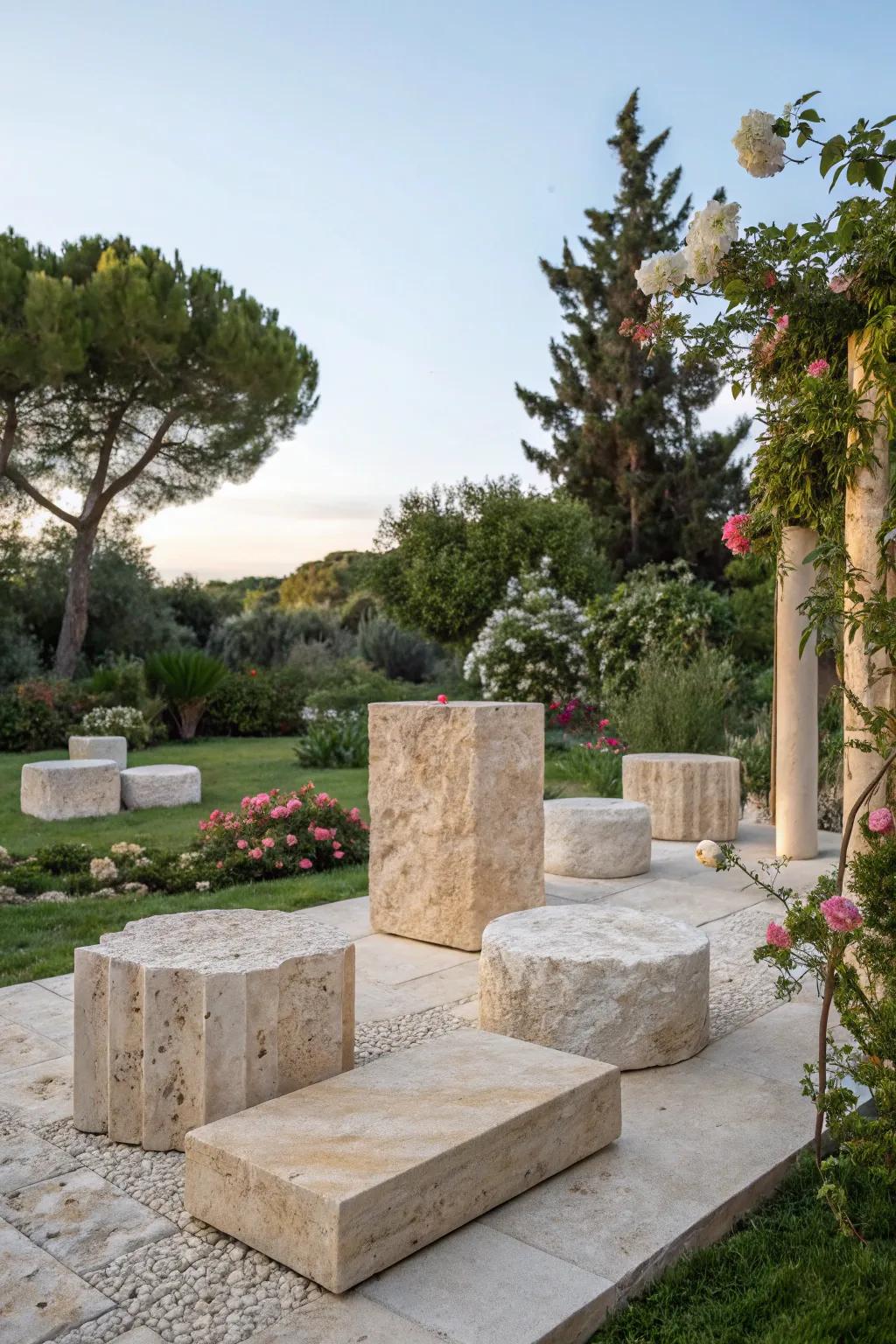 Express creativity with travertine outdoor art.