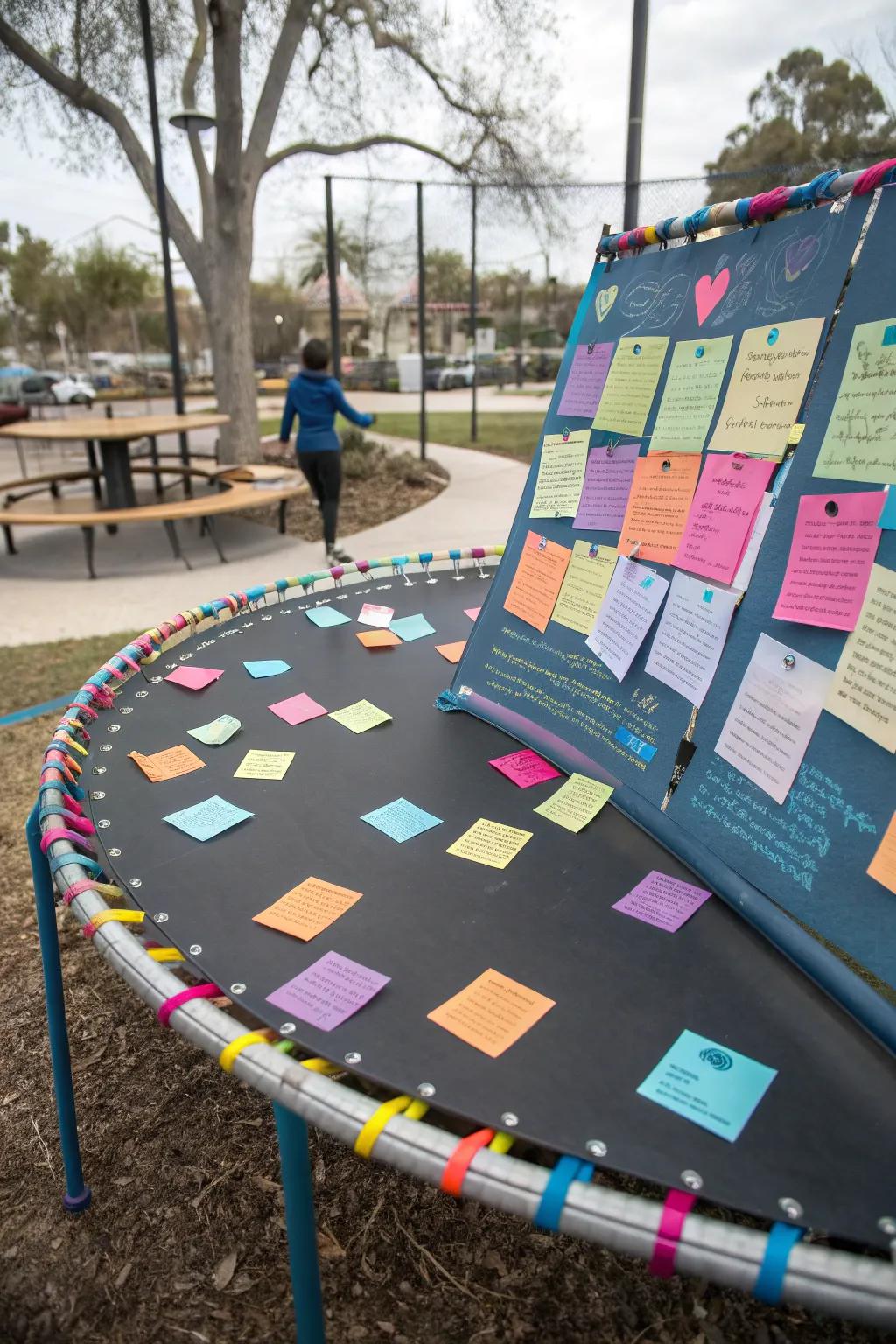 Create a community message board under your trampoline to foster neighborhood connections.