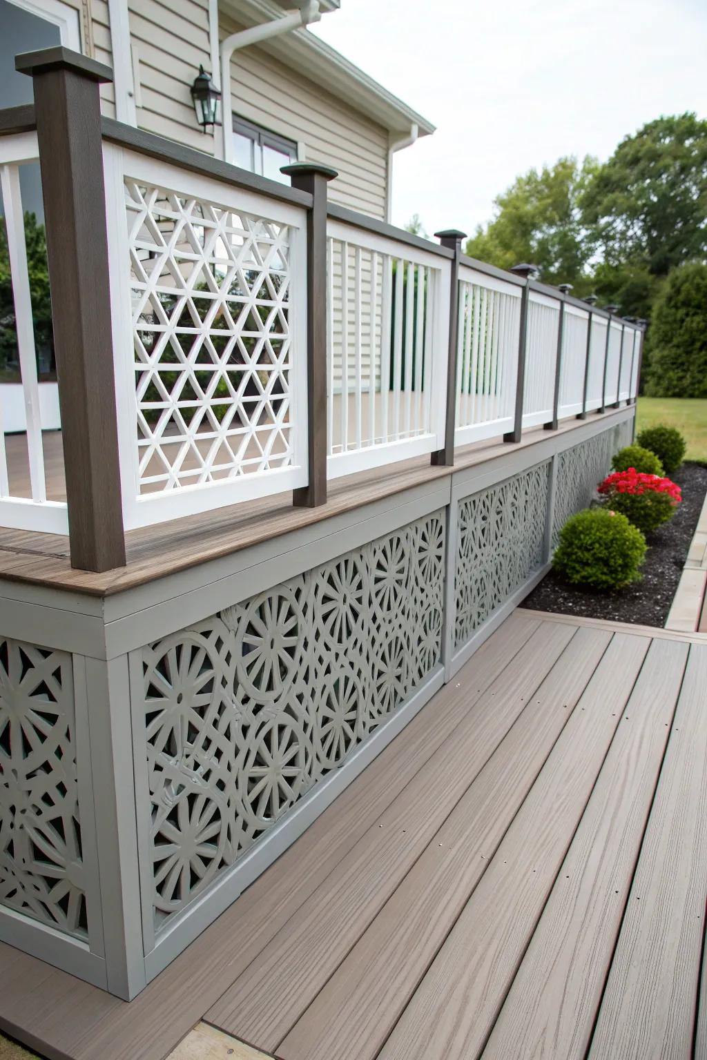 Geometric shapes in lattice skirting add a modern twist.