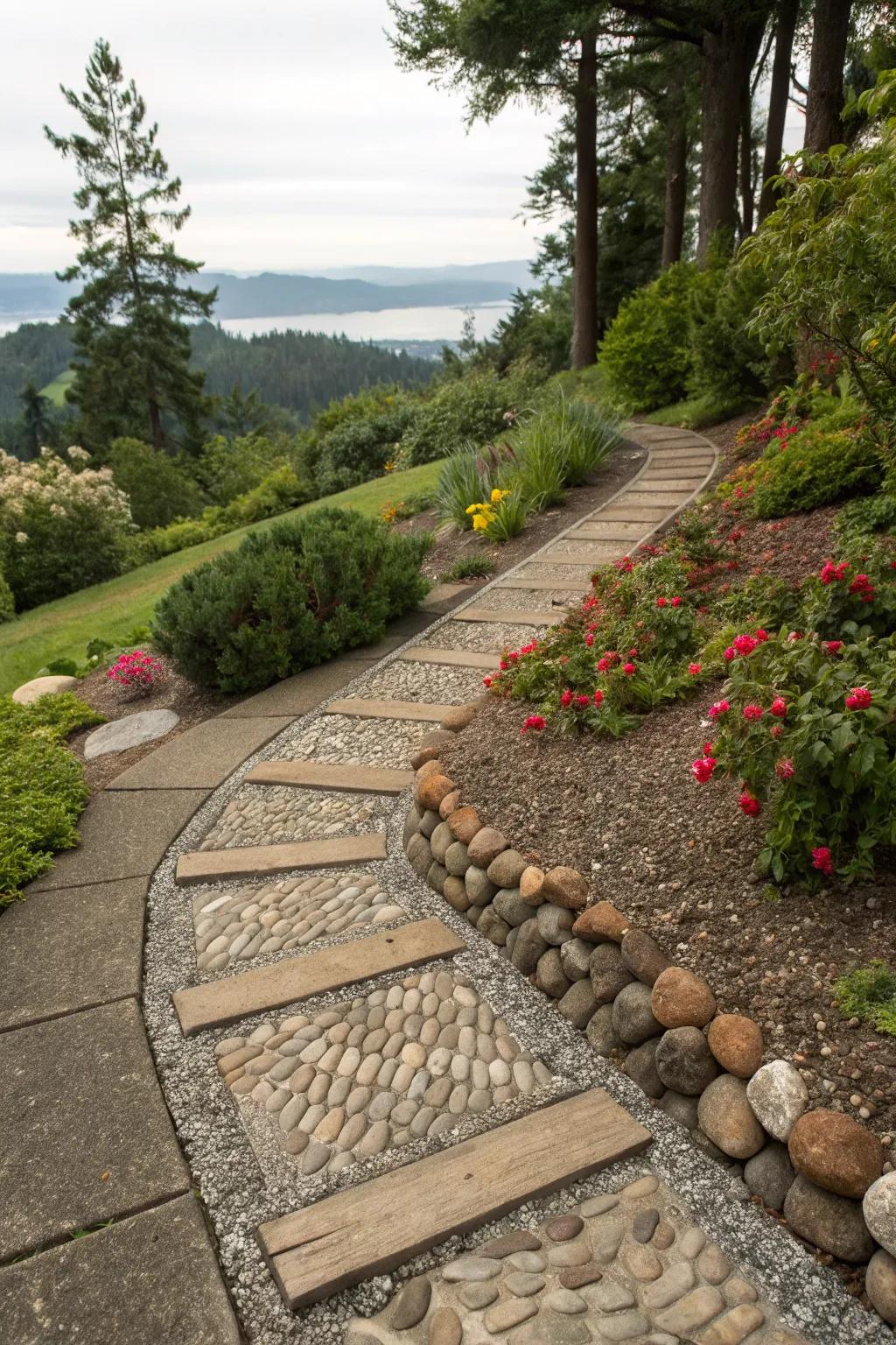 Mixed patterns in pathways add style and interest.