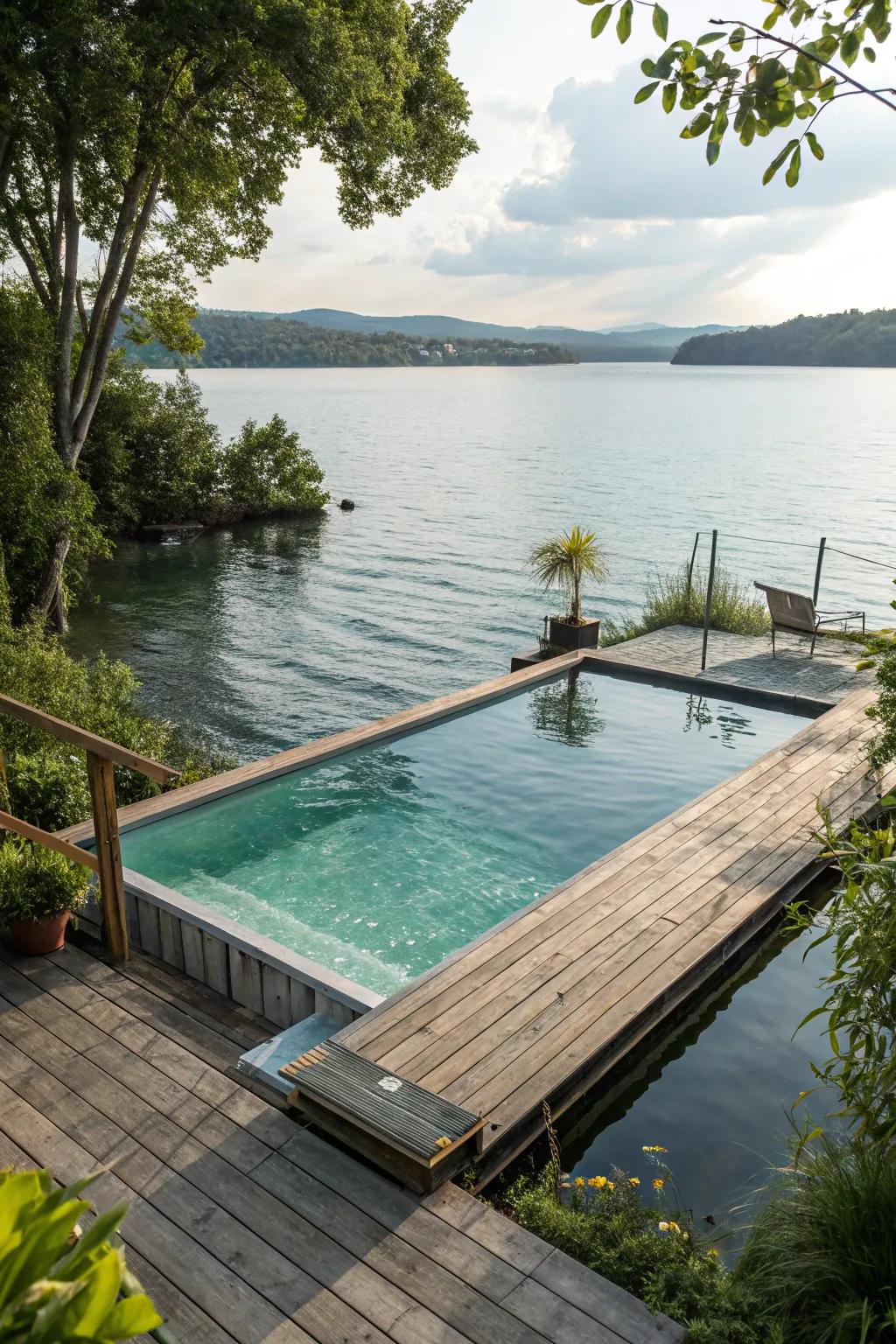 A floating pool offers a luxurious and unique way to enjoy the water.