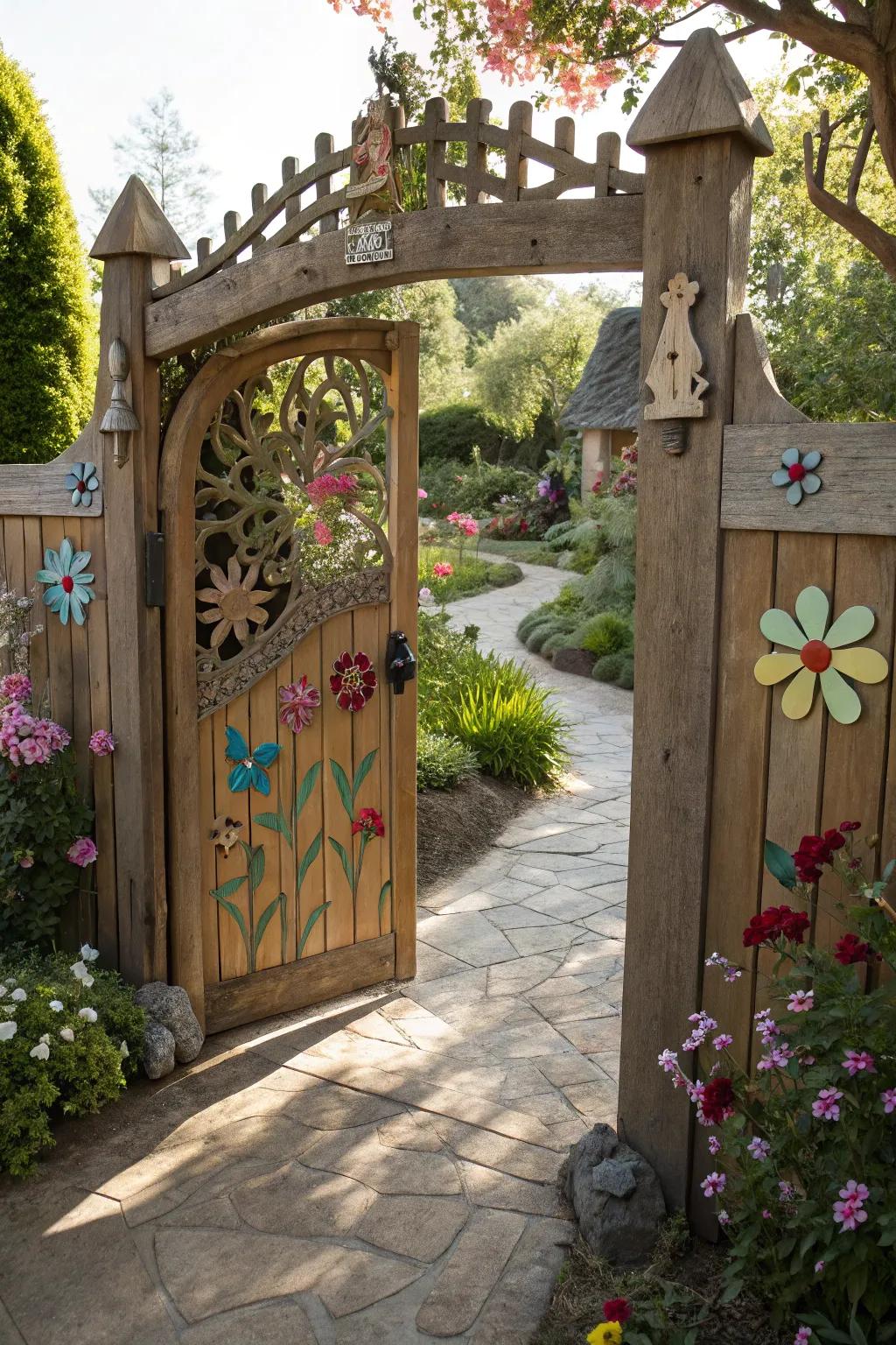 A peek-a-boo wooden gate that playfully hints at the garden beyond.