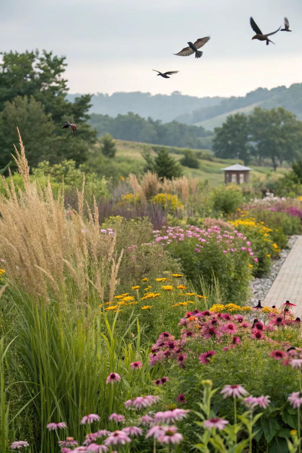 A wildlife-friendly garden that welcomes birds and insects in zone 8b.