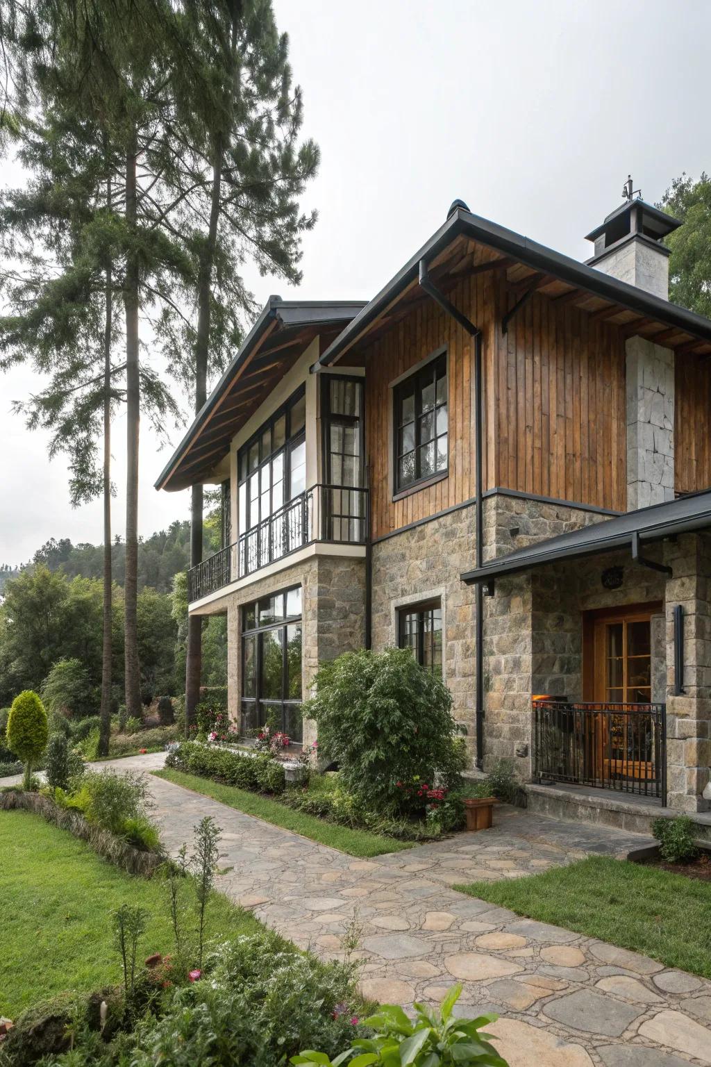 A stunning display of mixed materials that bring texture and depth to the exterior.