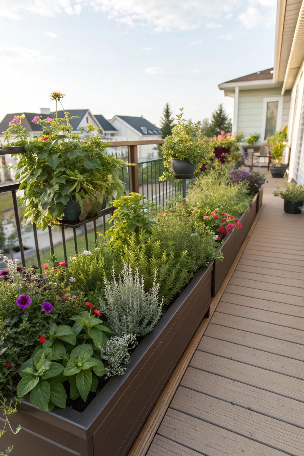 A deck seamlessly blending with a garden oasis.